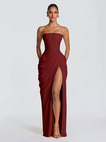 Cyra™ - Vestido Largo de Chifón Terracota