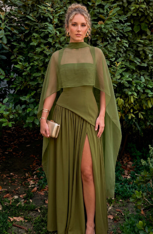 Ainara™ - Vestido Largo de Crepé y Chifón