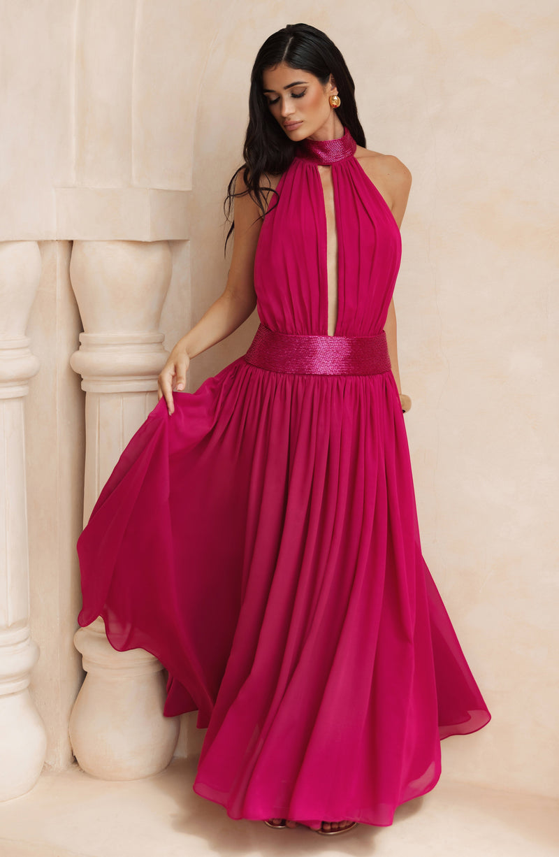 Rosalina™ - Vestido Largo de Chifón Frambuesa