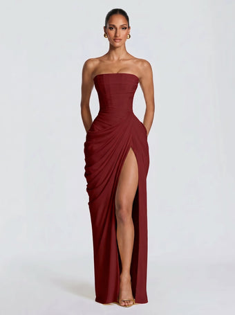 Cyra™ - Vestido Largo de Chifón Terracota