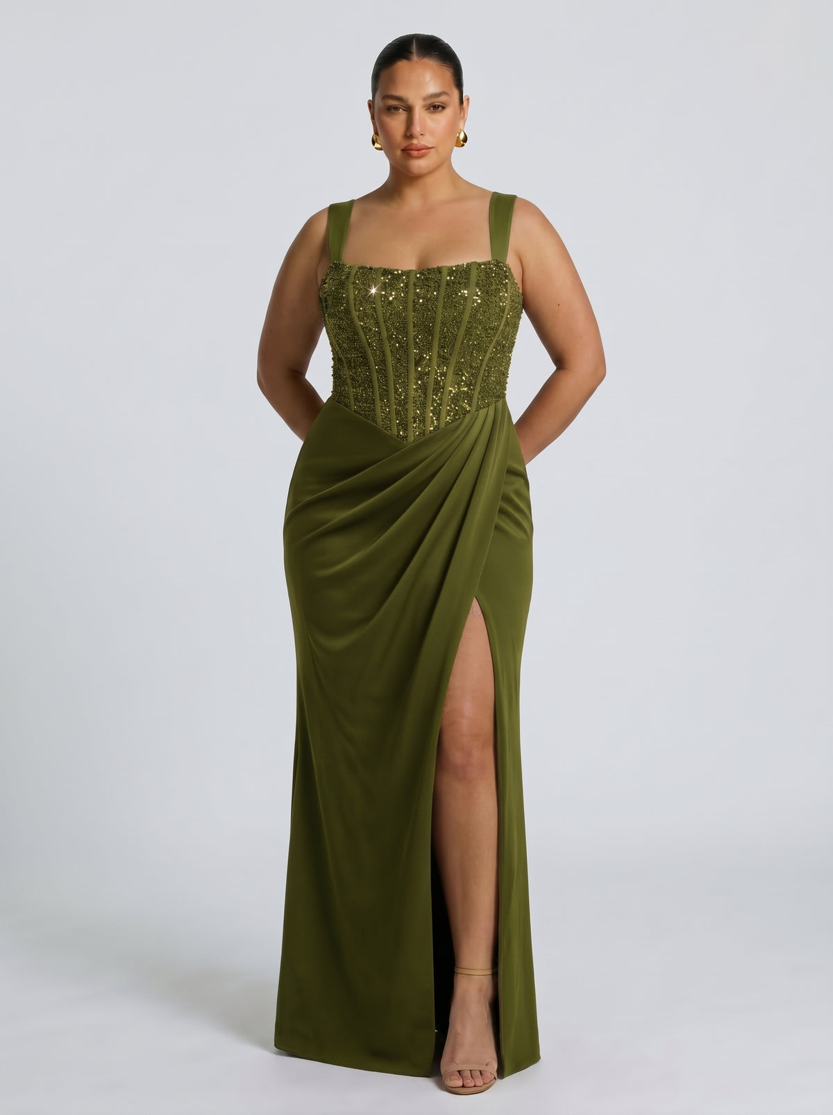 Nai™ - Vestido Largo con Corsé y Faja Compresiva Verde Oliva, vista 9