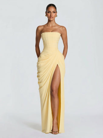 Cyra™ - Vestido Largo de Chifón Amarillo