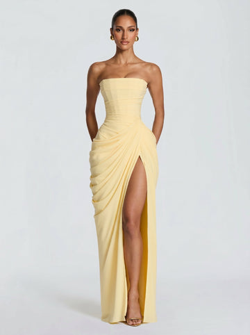 Cyra™ - Vestido Largo de Chifón Amarillo