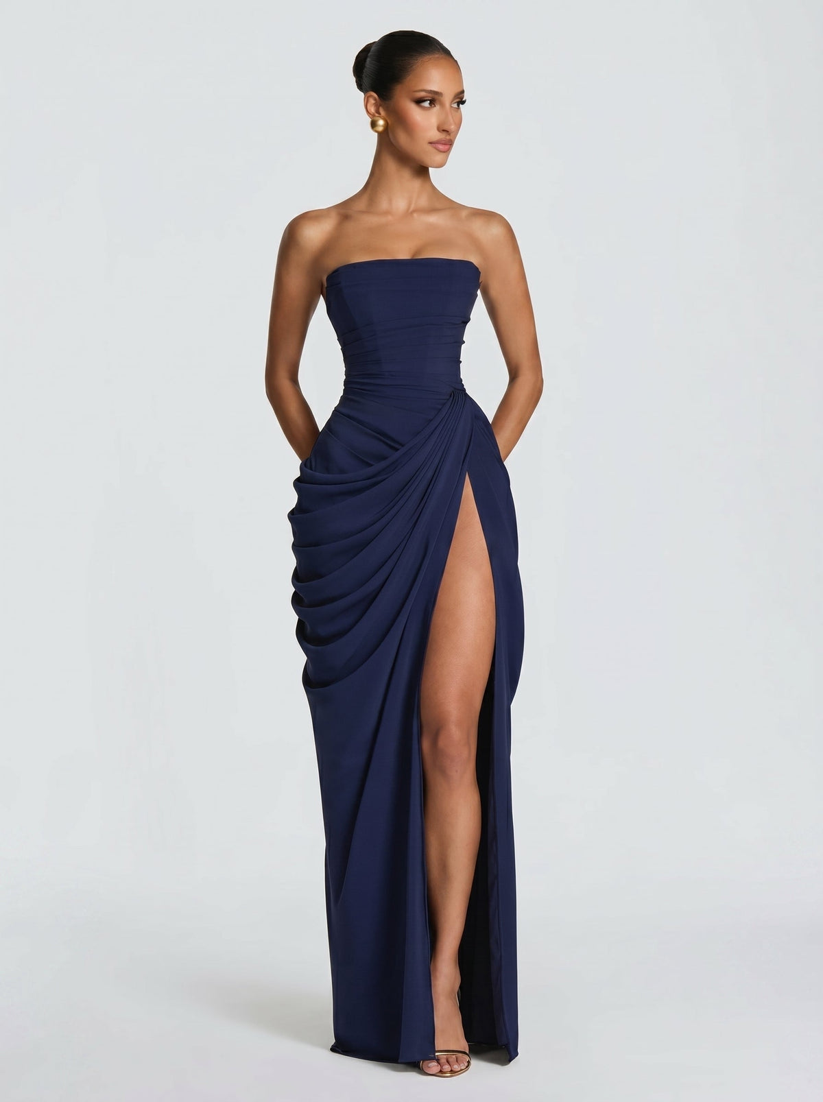Cyra™ - Vestido Largo de Chifón Azul Marino