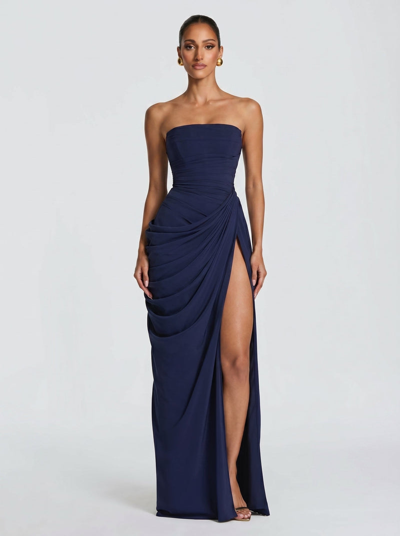 Cyra™ - Vestido Largo de Chifón Azul Marino