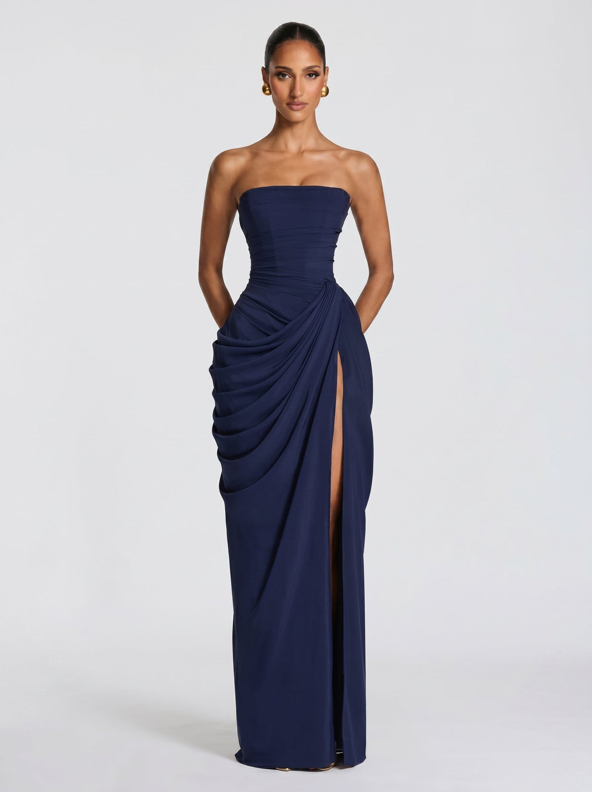 Cyra™ - Vestido Largo de Chifón Azul Marino