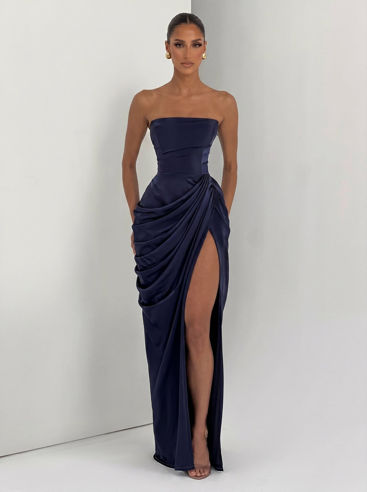 Cyra™ - Vestido Largo de Chifón Azul Marino