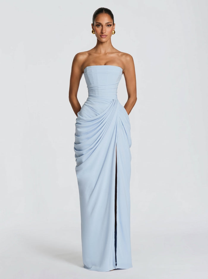 Cyra™ - Vestido Largo de Chifón Celeste