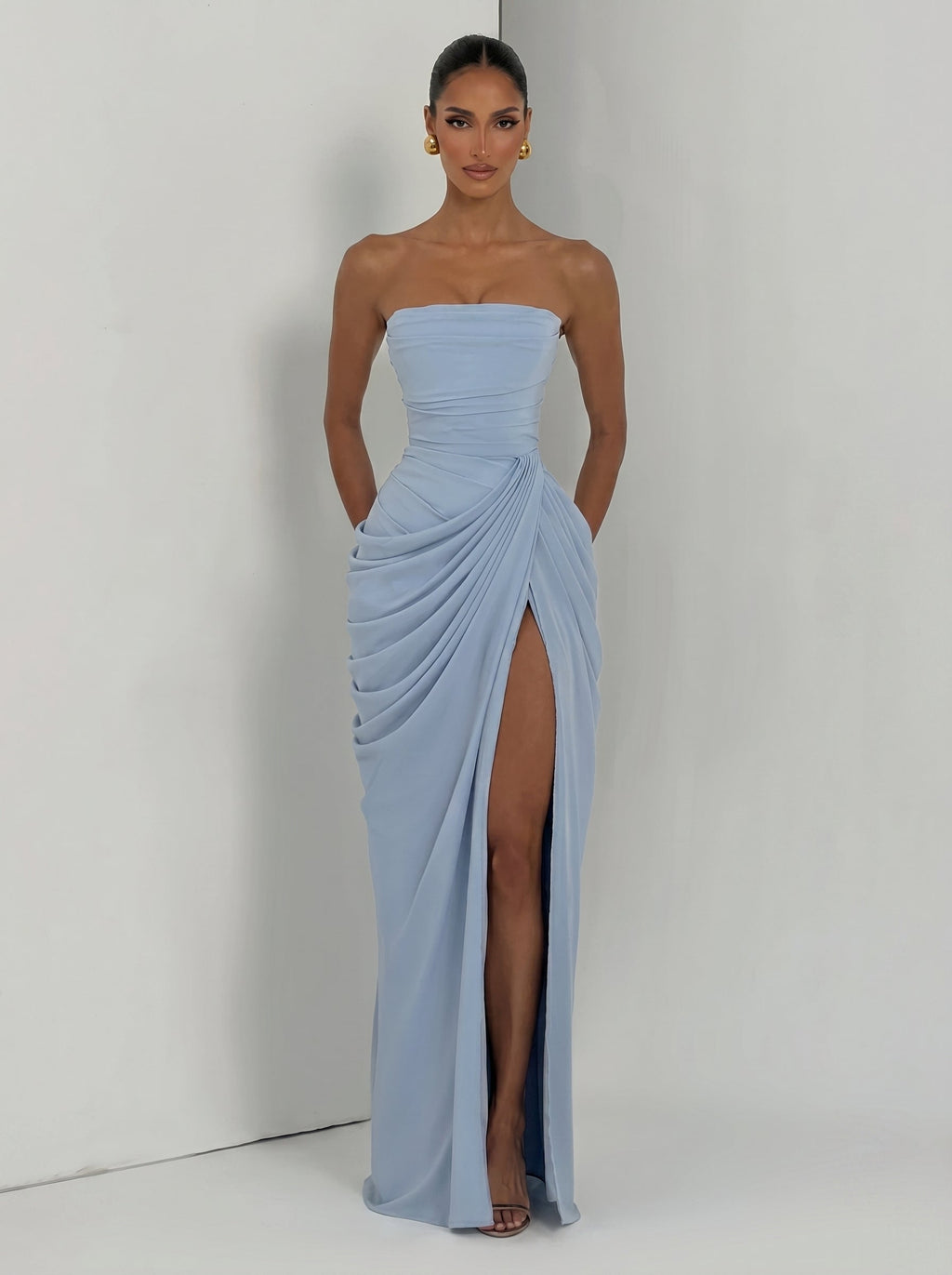 Cyra™ - Vestido Largo de Chifón Celeste