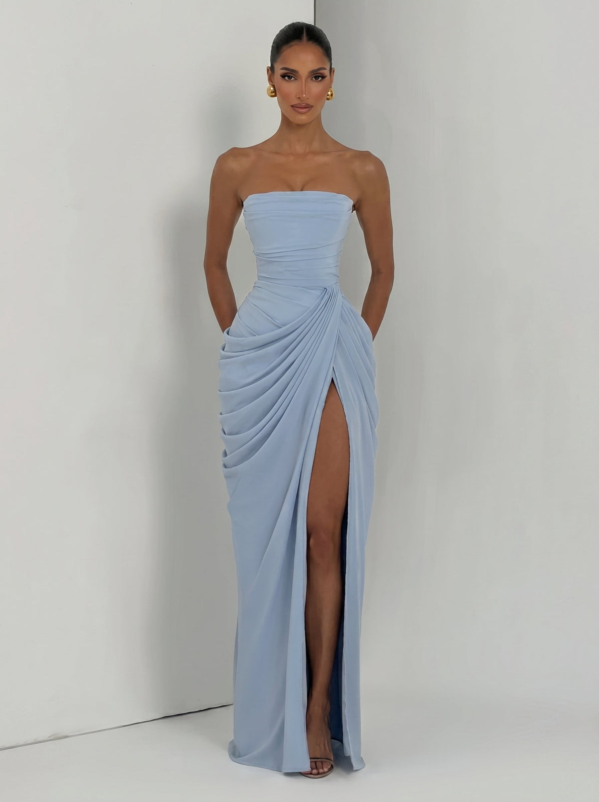 Cyra™ - Vestido Largo de Chifón Celeste