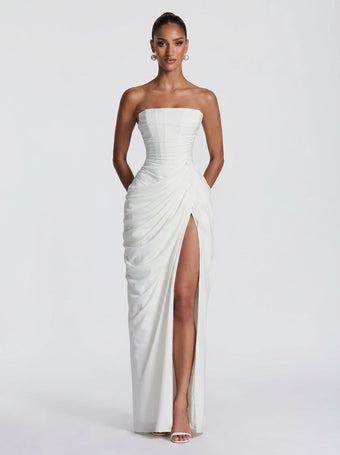 Cyra™ - Vestido Largo de Chifón Marfil