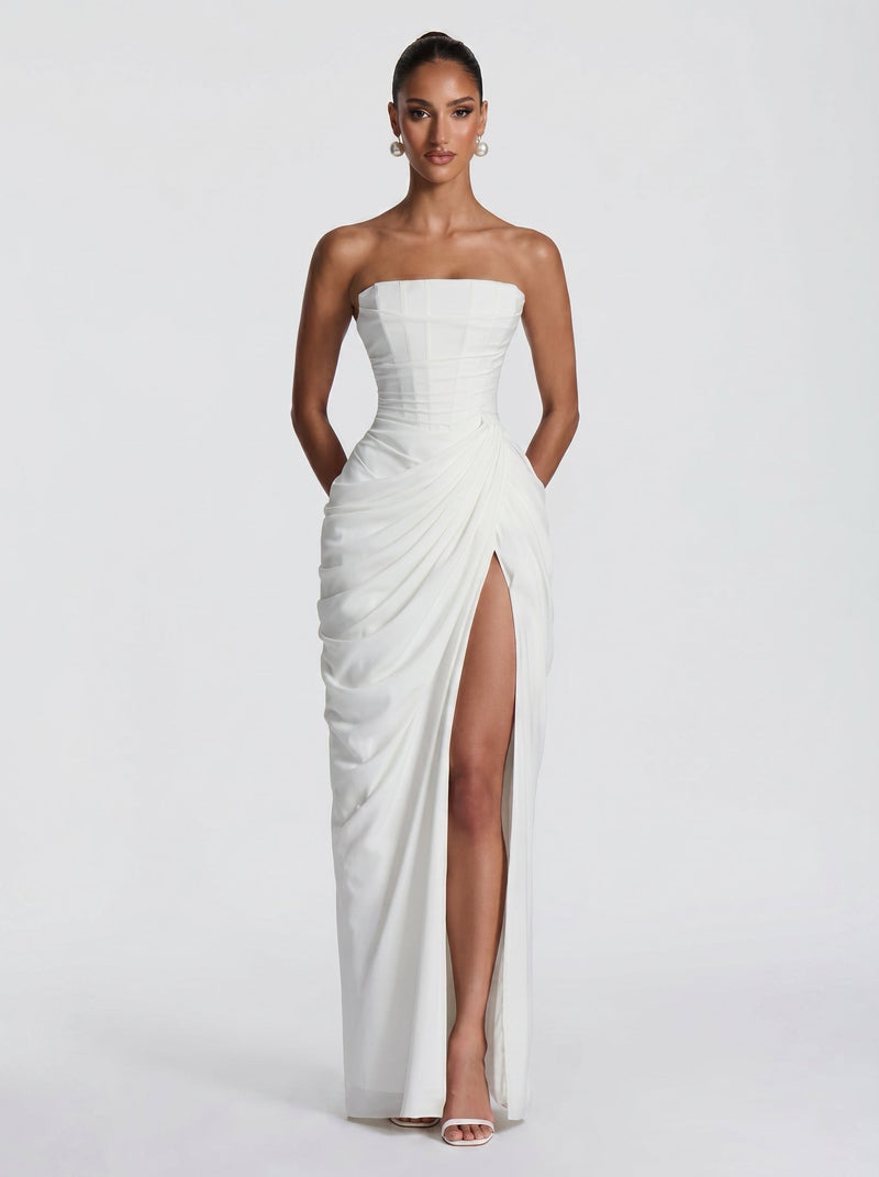 Cyra™ - Vestido Largo de Chifón Marfil
