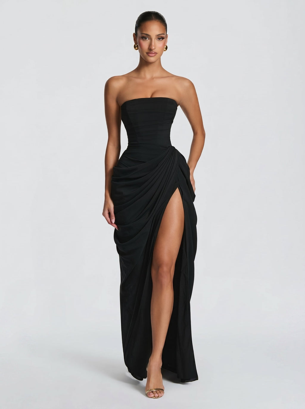 Cyra™ - Vestido Largo de Chifón Negro