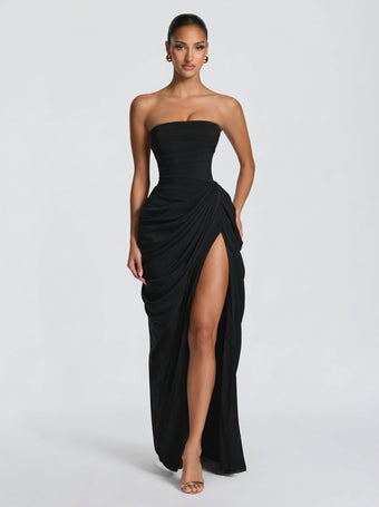 Cyra™ - Vestido Largo de Chifón Negro