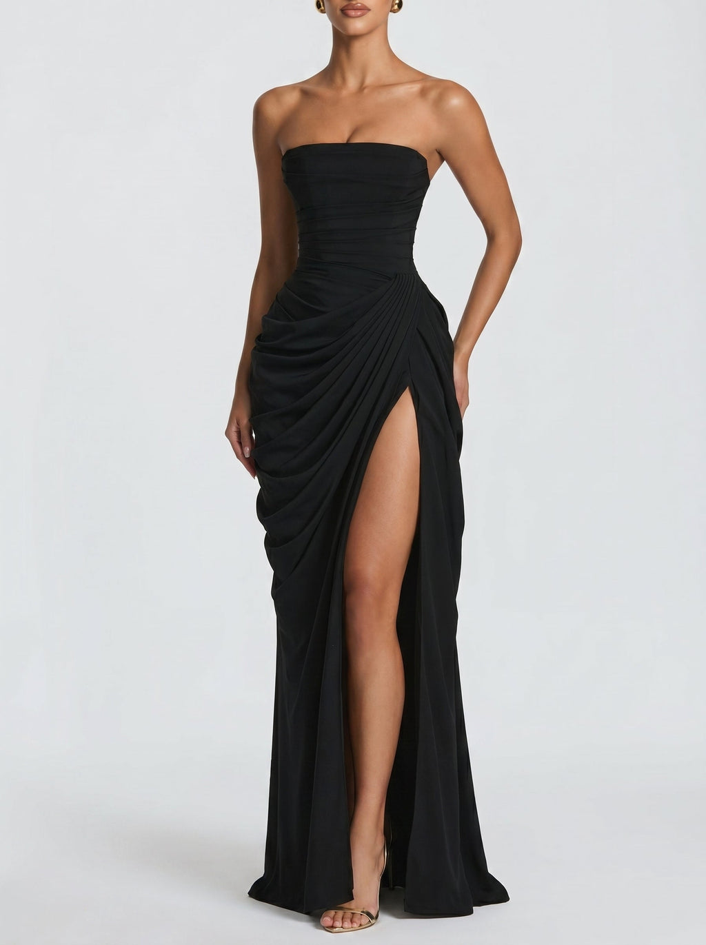 Cyra™ - Vestido Largo de Chifón Negro