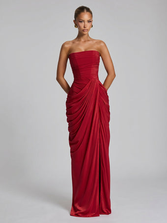 Cyra™ - Vestido Largo de Chifón Rojo