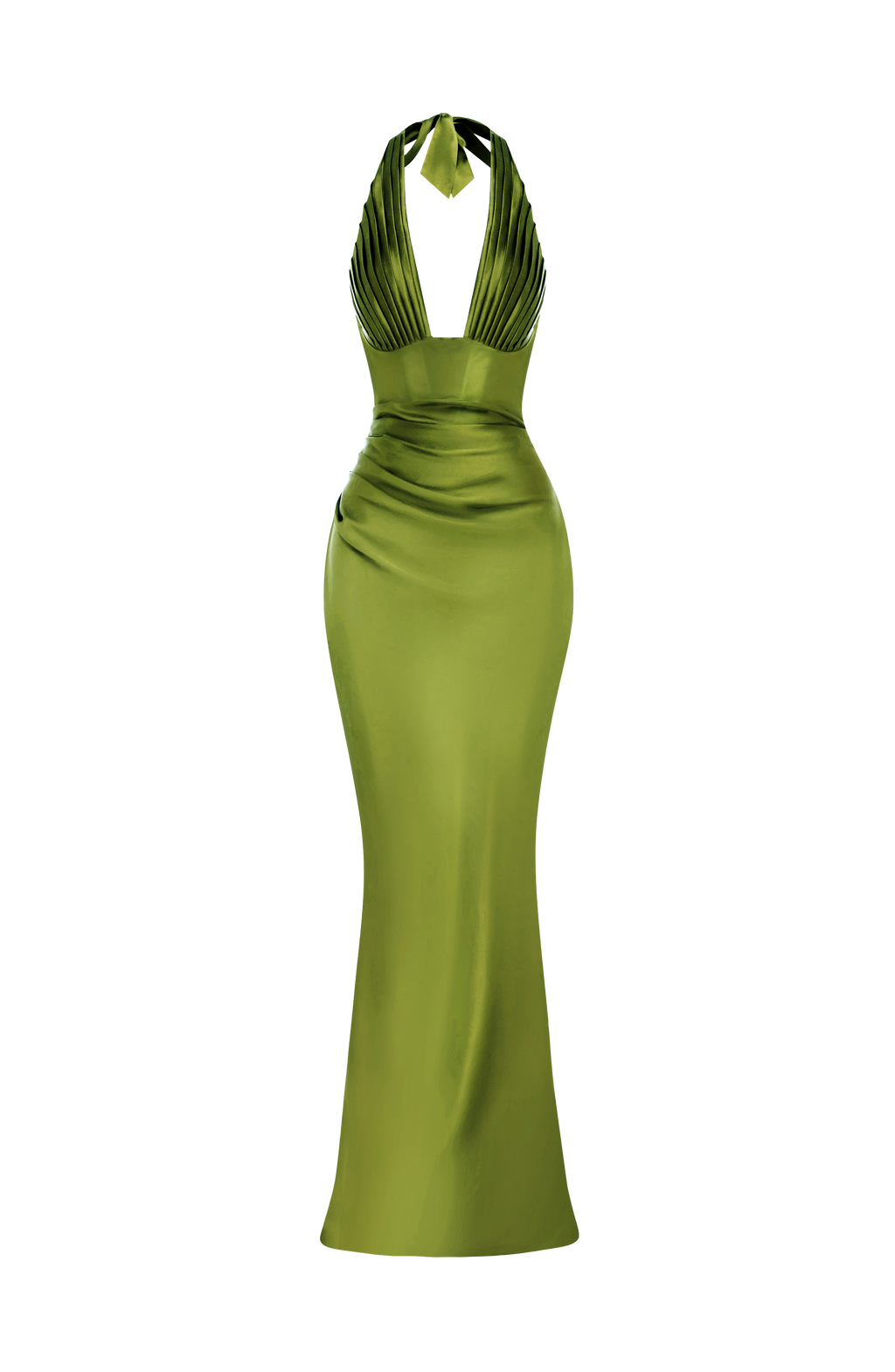 Elena™ - Vestido Largo de Satén Oliva