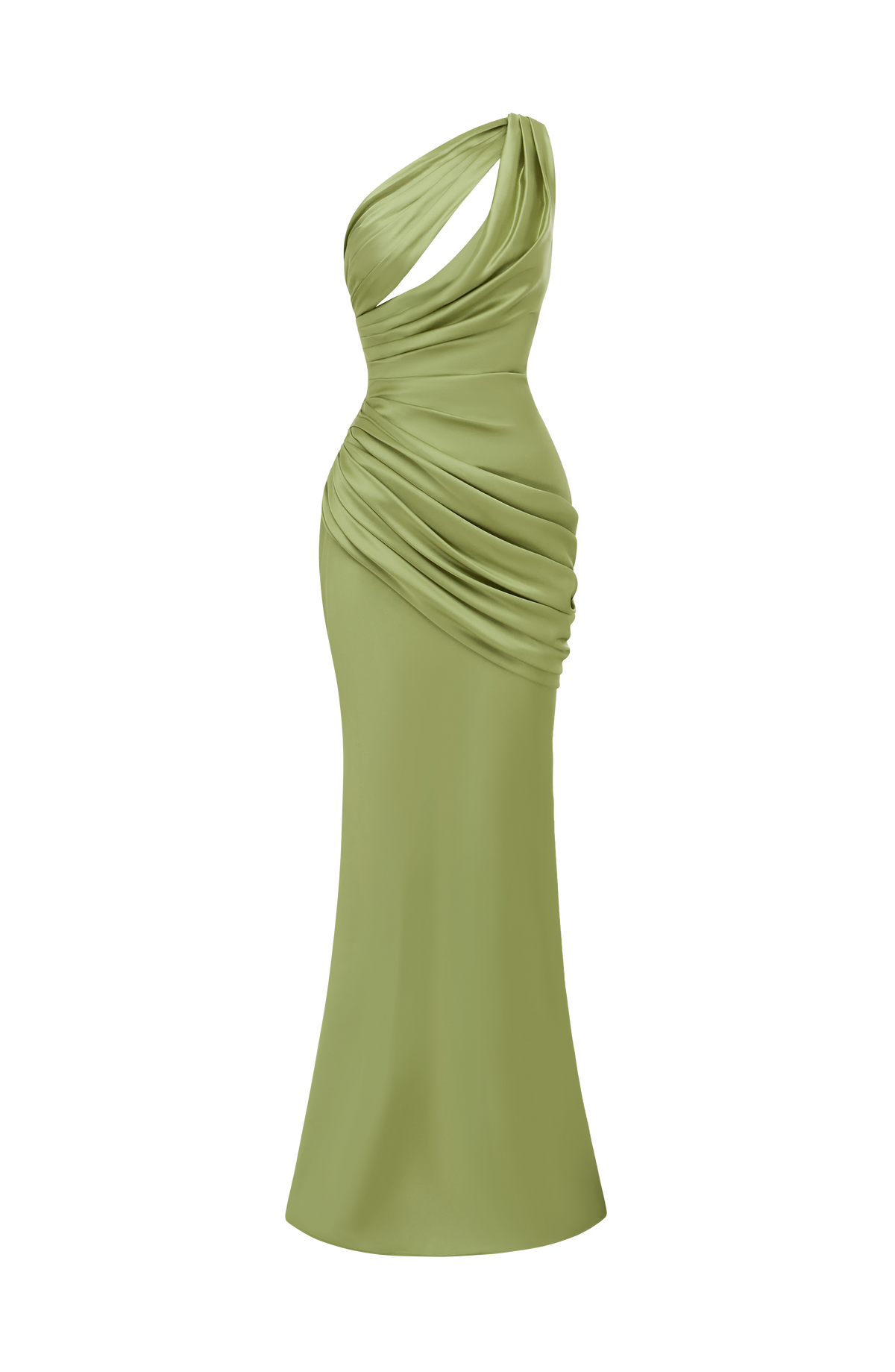 Elvira™ - Vestido Largo Asimétrico Oliva Claro