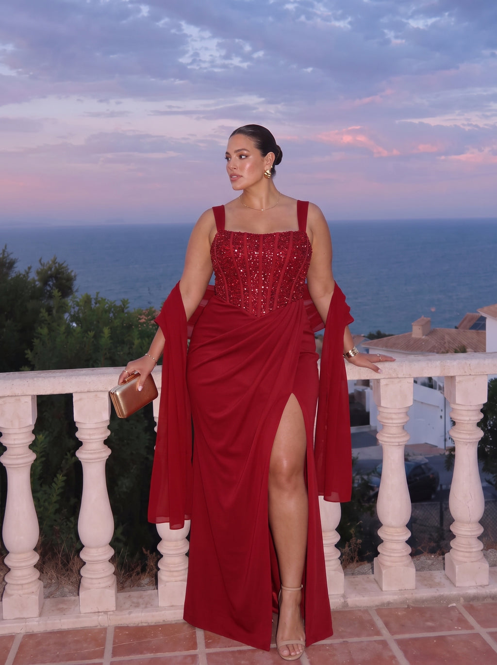 Nai™ - Vestido Largo con Corsé y Faja Compresiva Rojo, vista 5