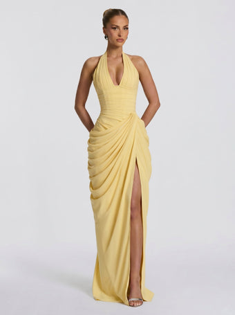 Anna™ - Vestido Largo de Chifón Amarillo