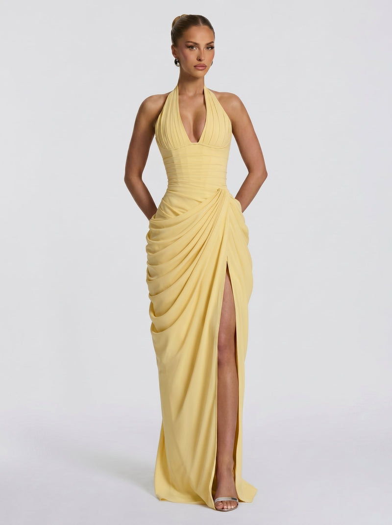 Anna™ - Vestido Largo de Chifón Amarillo