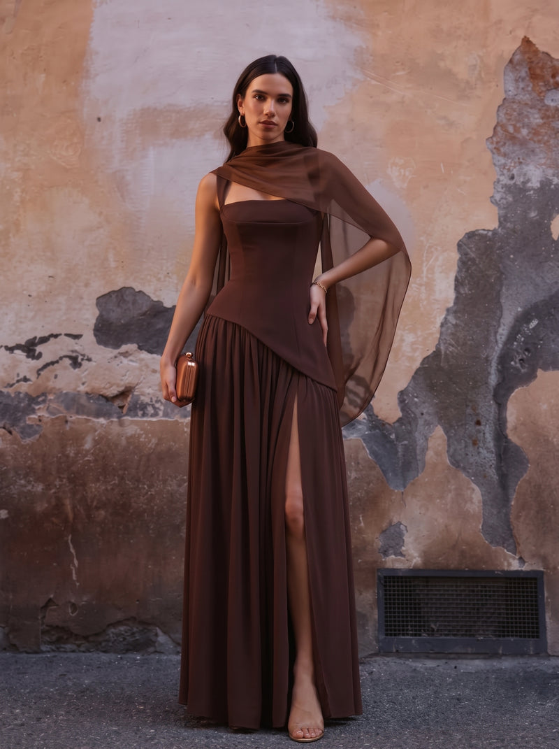 Ainara™ - Vestido Largo de Crepé y Chifón