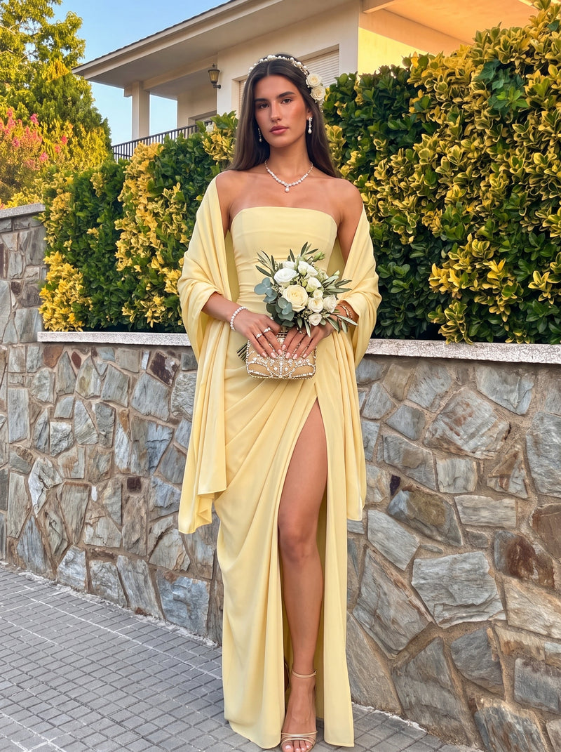 Cyra™ - Vestido Largo de Chifón Amarillo