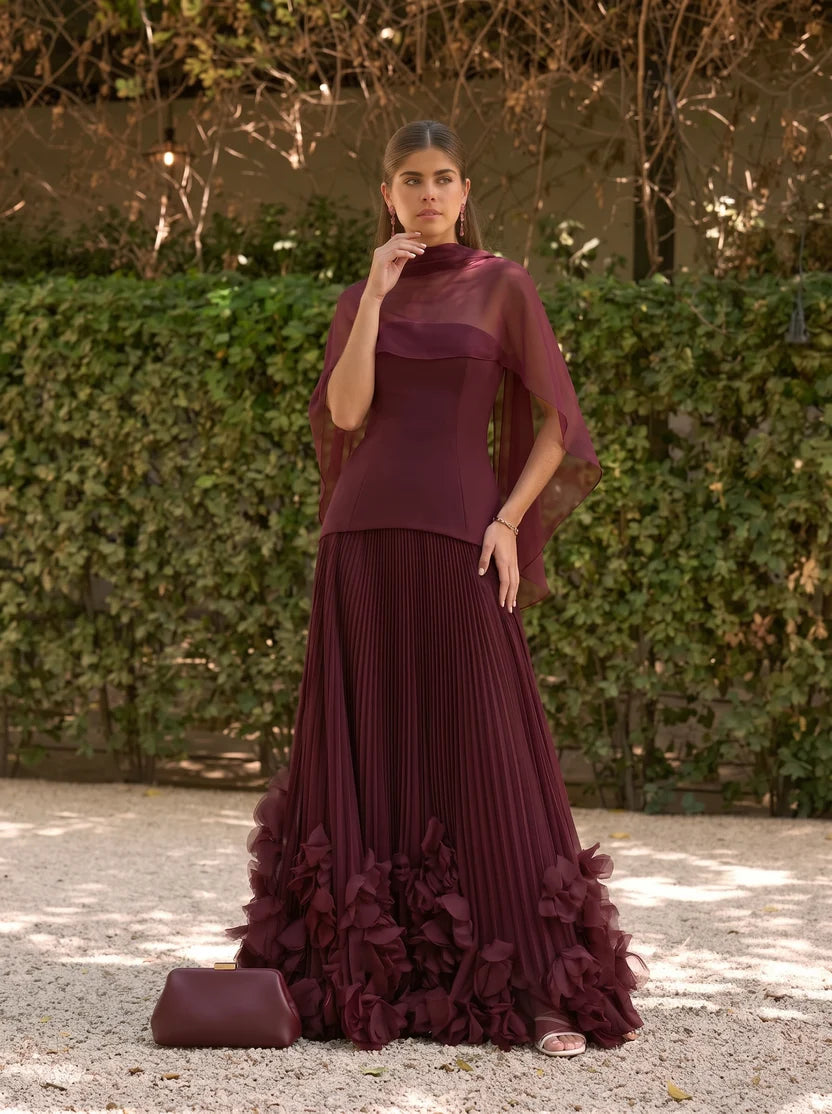 Nerea™ - Chal de Organza Burdeos