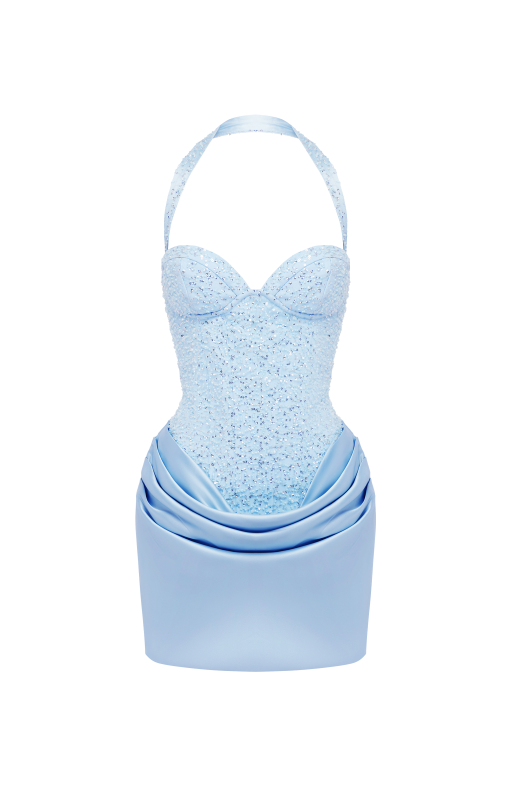 Nuria™ - Vestido Corto con Pedrería Azul Glaciar