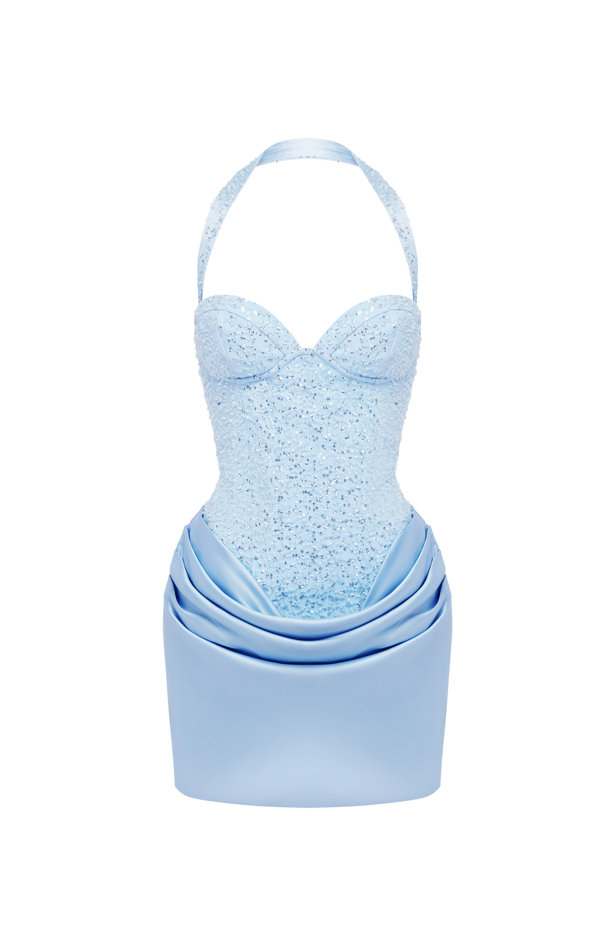 Nuria™ - Vestido Corto con Pedrería Azul Glaciar