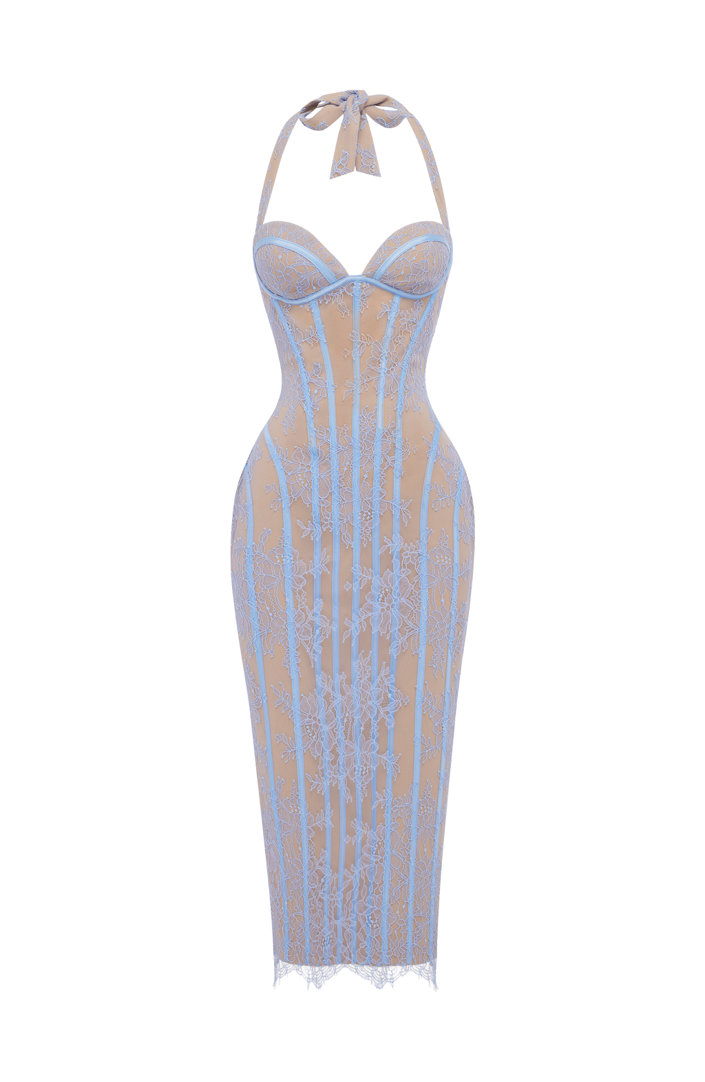 Rocío™ - Vestido Midi de Encaje Celeste