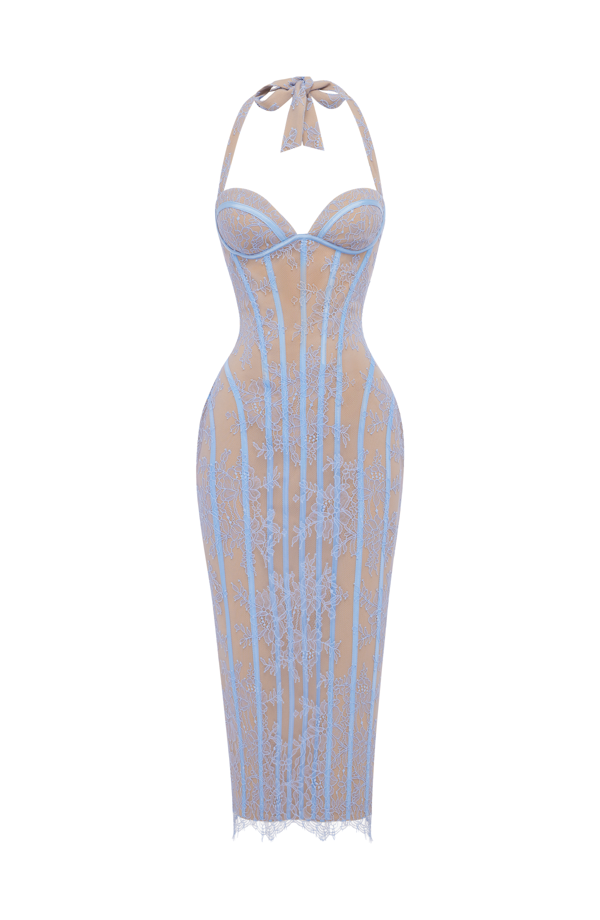 Rocío™ - Vestido Midi de Encaje Celeste