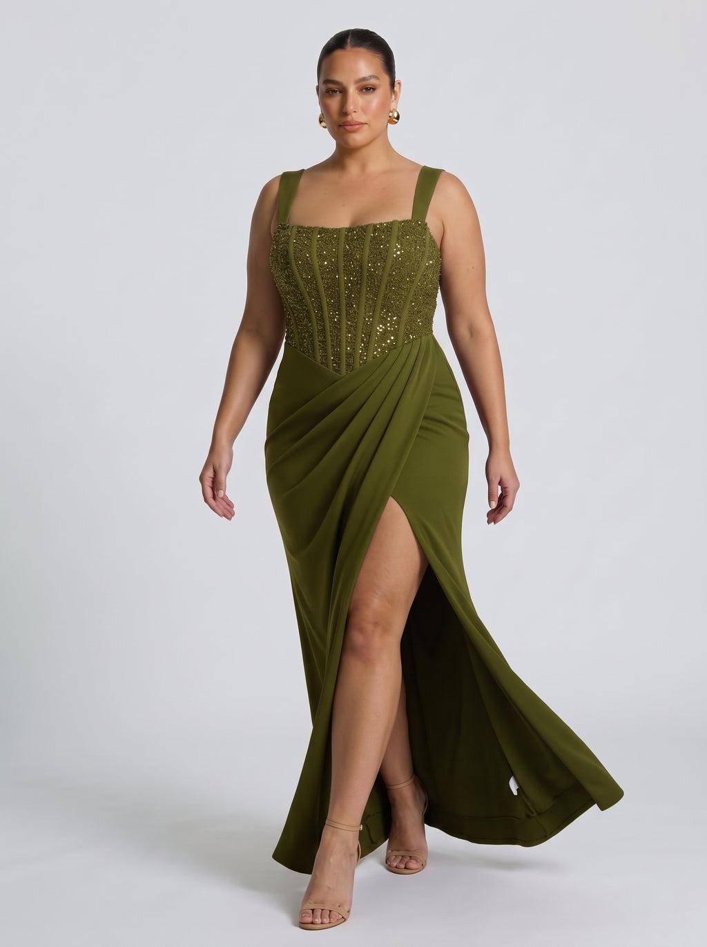 Nai™ - Vestido Largo con Corsé y Faja Compresiva Verde Oliva, vista 2