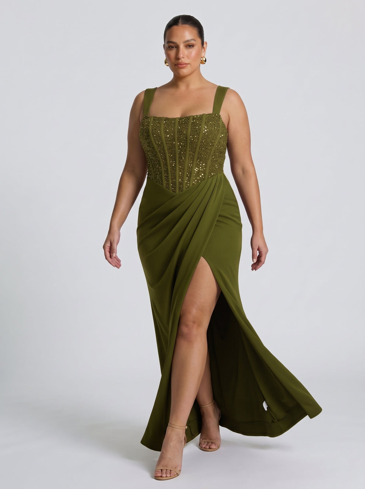 Nai™ - Vestido Largo con Corsé y Faja Compresiva Verde Oliva, vista 2