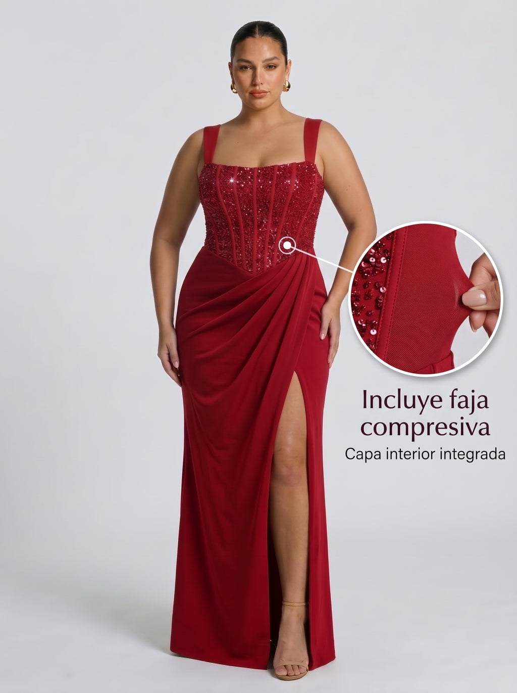 Nai™ - Vestido Largo con Corsé y Faja Compresiva Rojo, vista 6