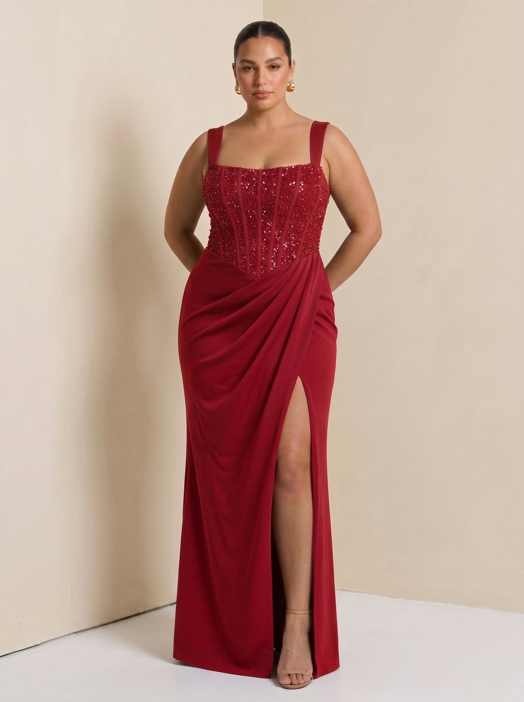 Nai™ - Vestido Largo con Corsé y Faja Compresiva Rojo, vista 2