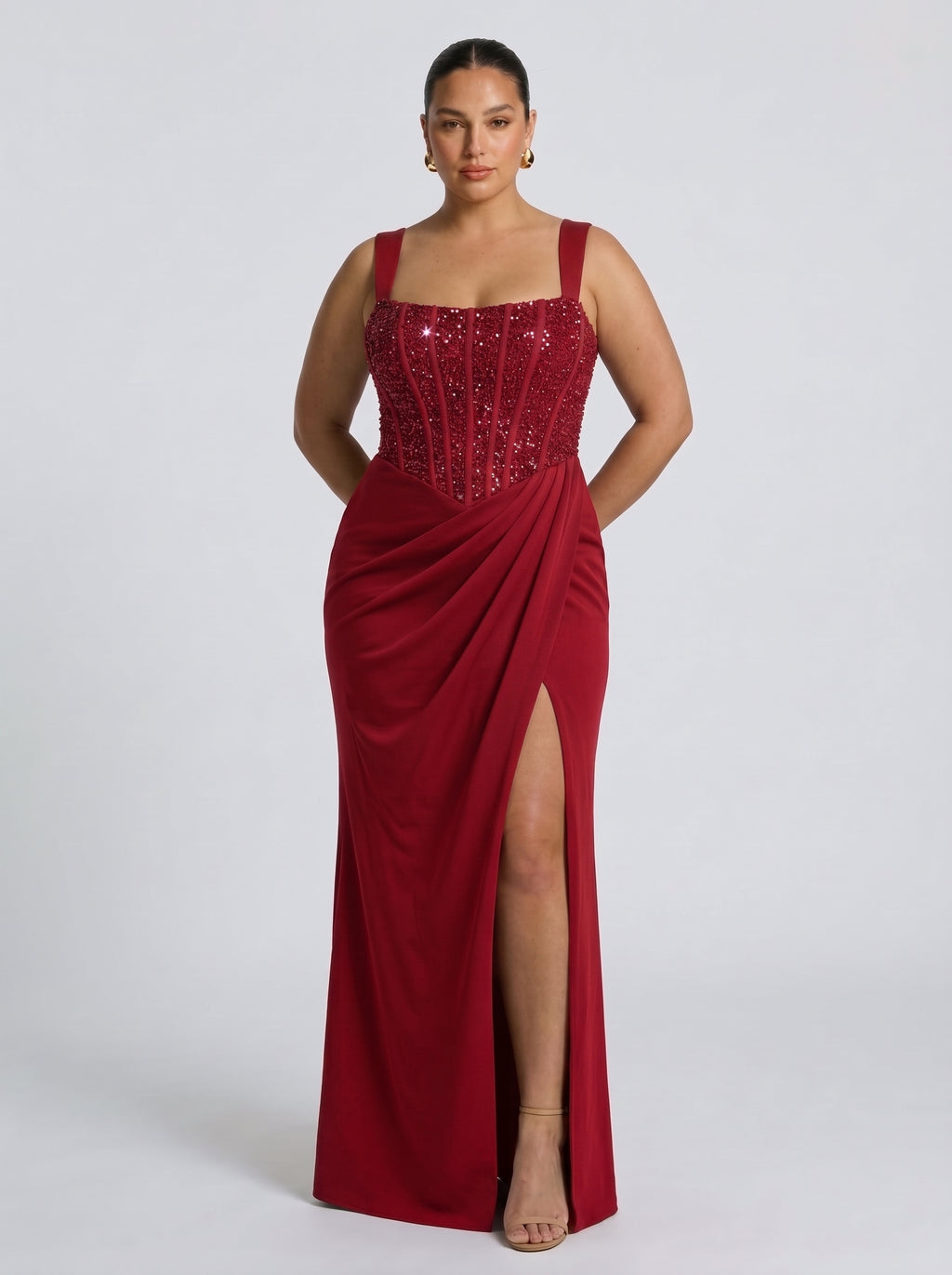Nai™ - Vestido Largo con Corsé y Faja Compresiva Rojo
