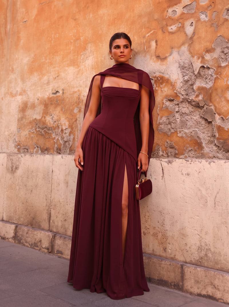 Ainara™ - Vestido Largo de Crepé y Chifón