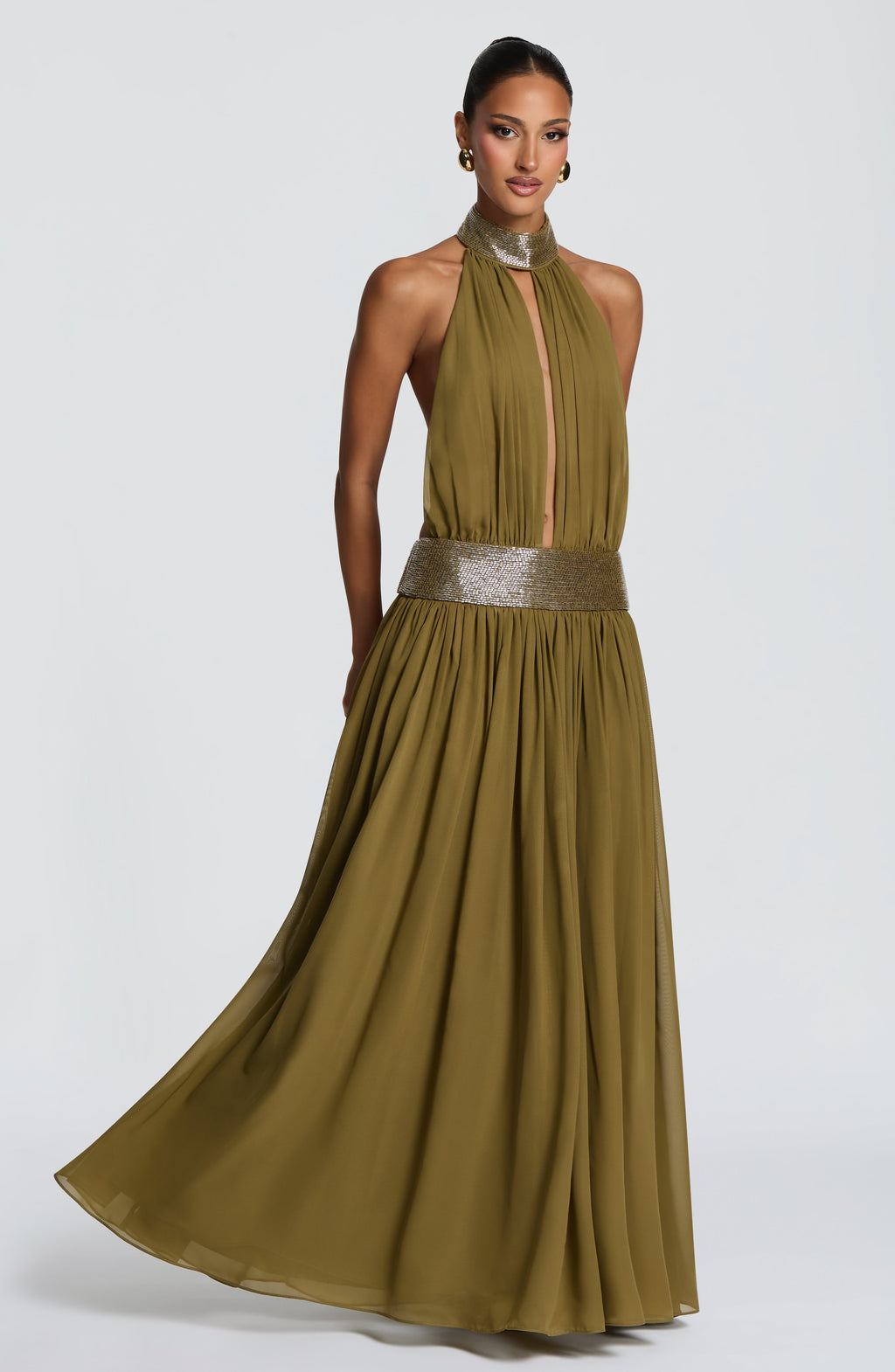 Rosalina™ - Vestido Largo de Chifón Oliva