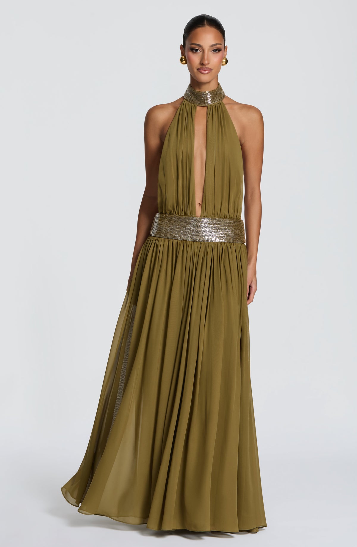 Rosalina™ - Vestido Largo de Chifón Oliva
