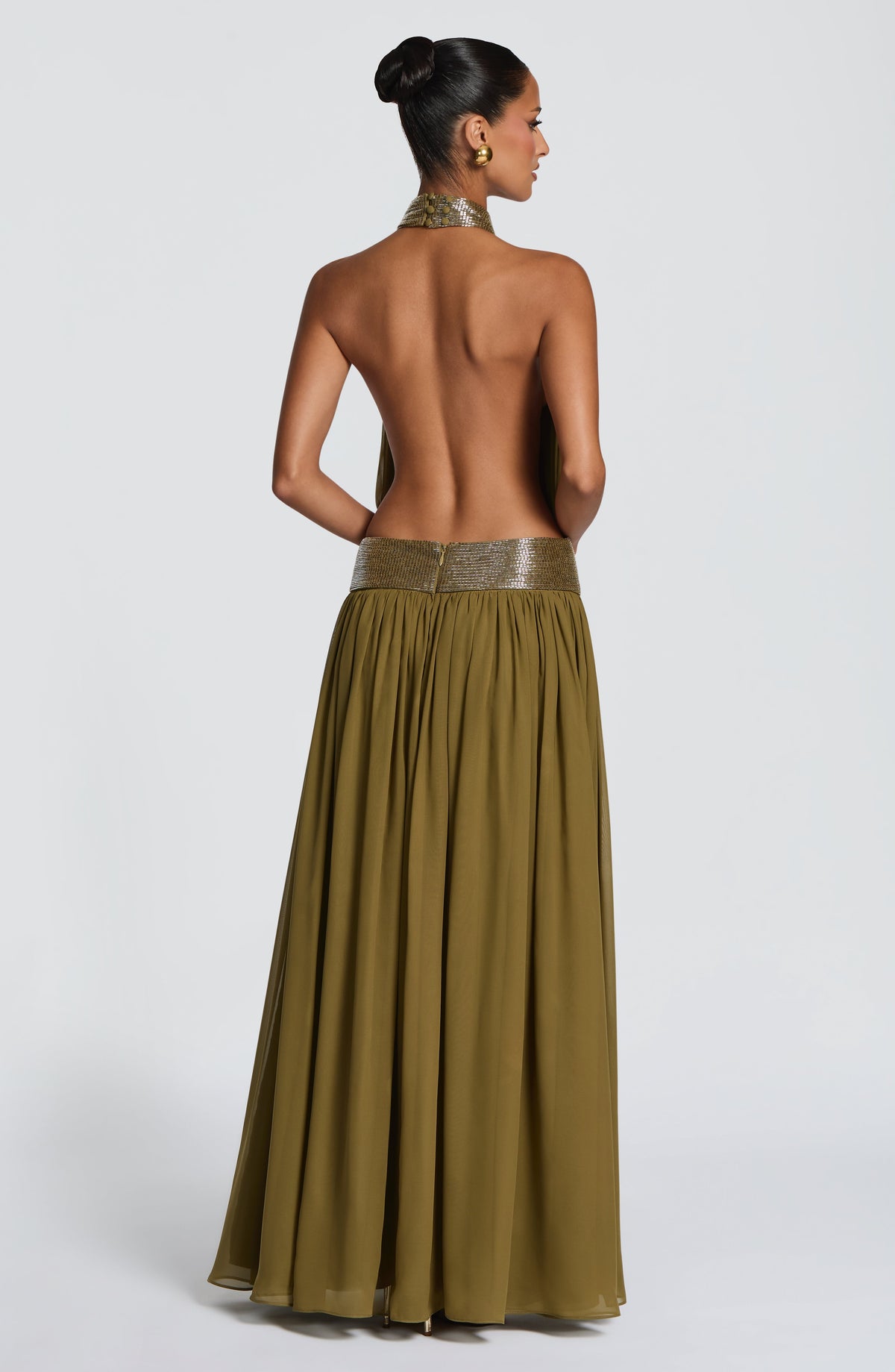 Rosalina™ - Vestido Largo de Chifón Oliva