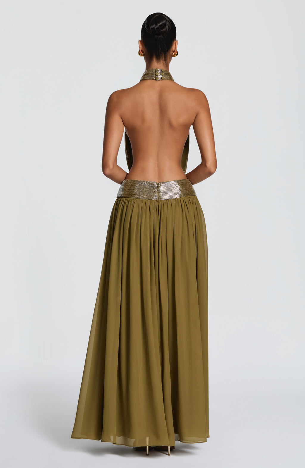 Rosalina™ - Vestido Largo de Chifón Oliva