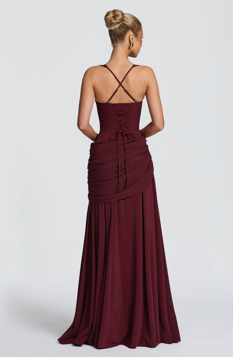 Sara™ - Vestido Largo de Chifón Cereza