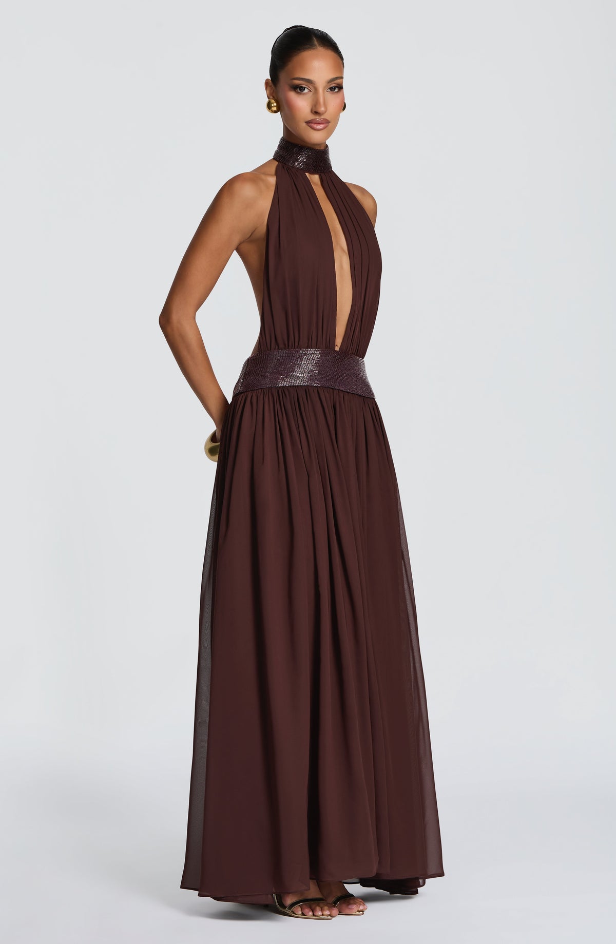 Rosalina™ - Vestido Largo de Chifón Ciruela