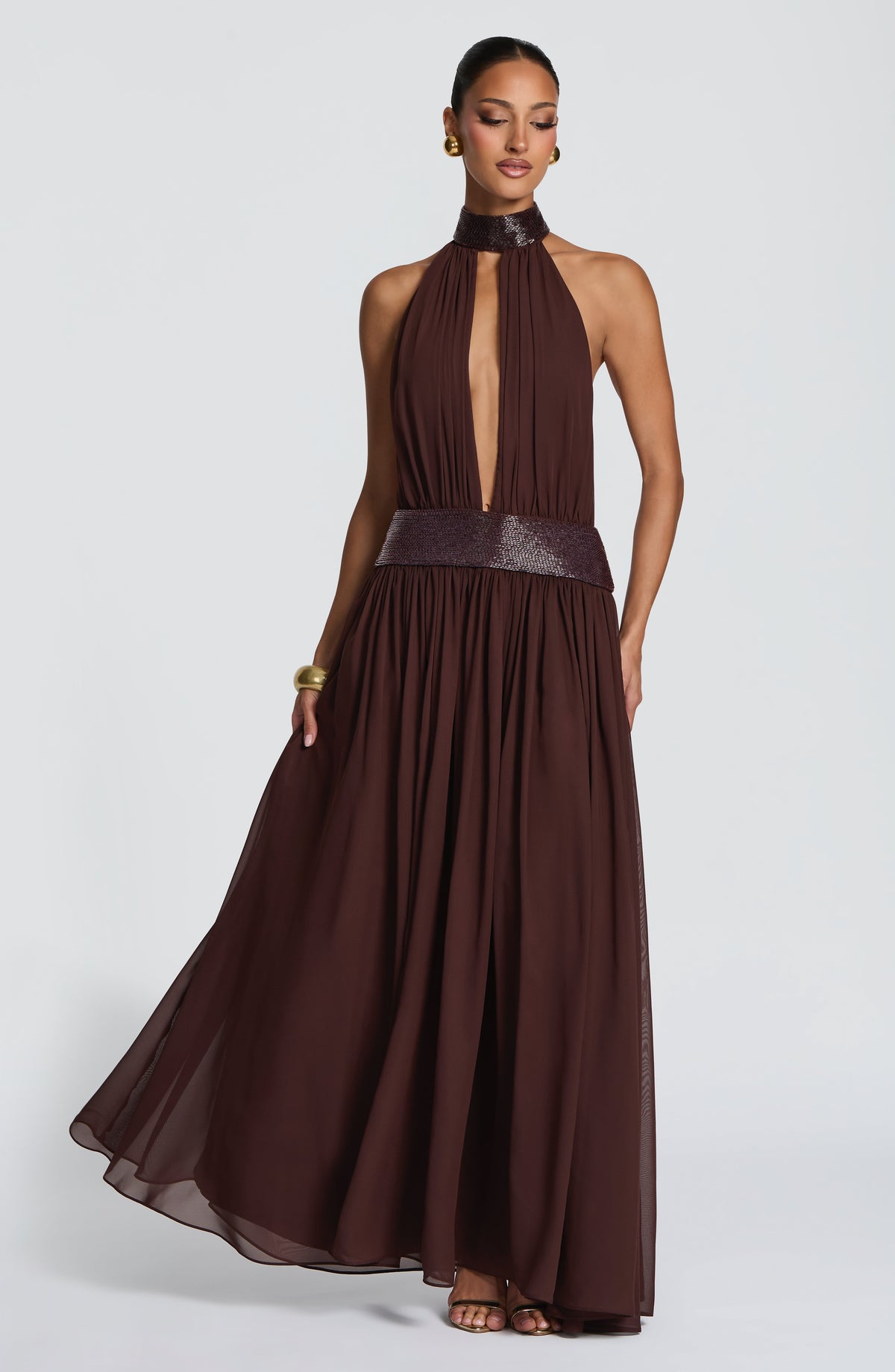 Rosalina™ - Vestido Largo de Chifón Ciruela