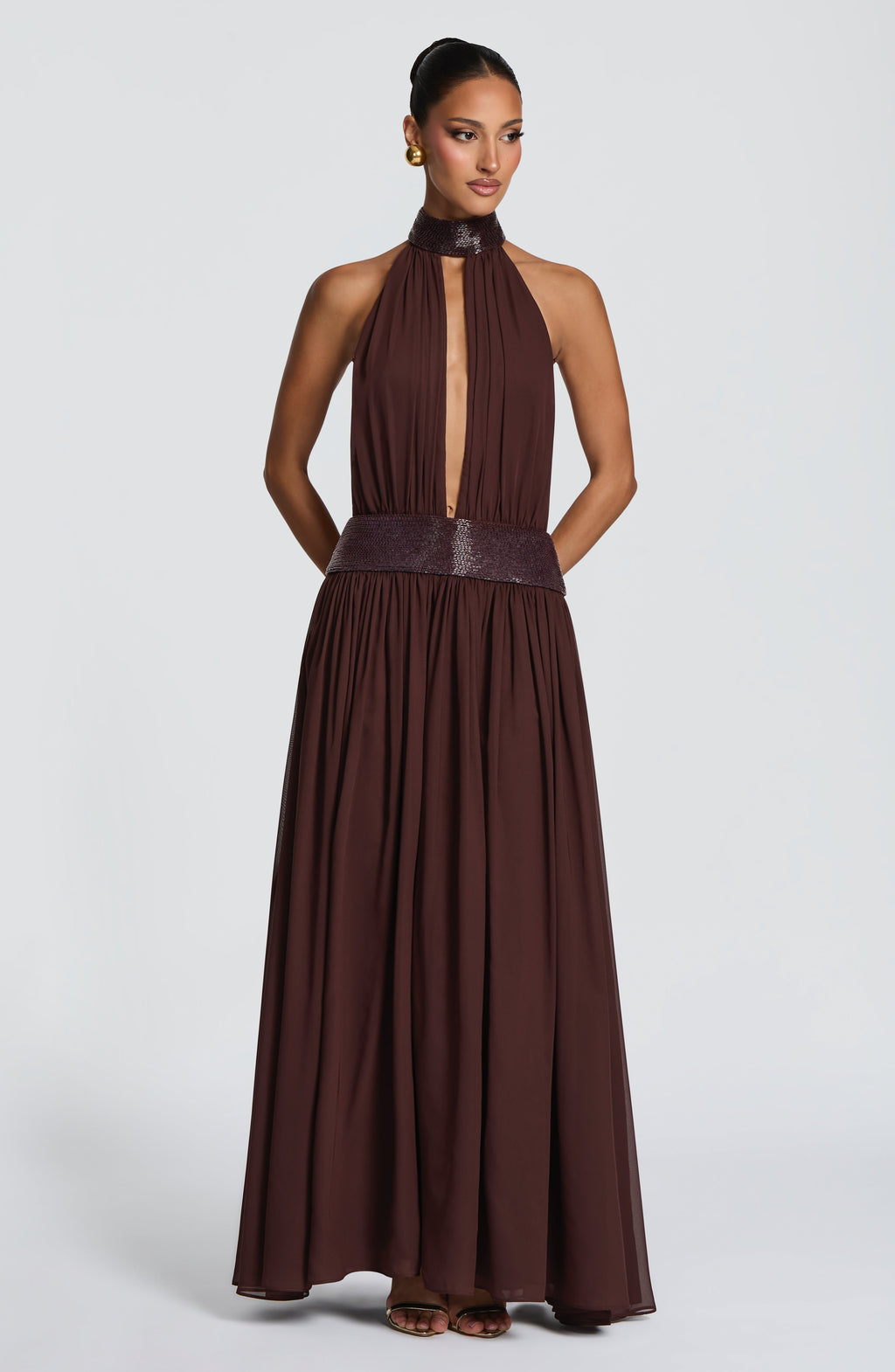 Rosalina™ - Vestido Largo de Chifón Ciruela