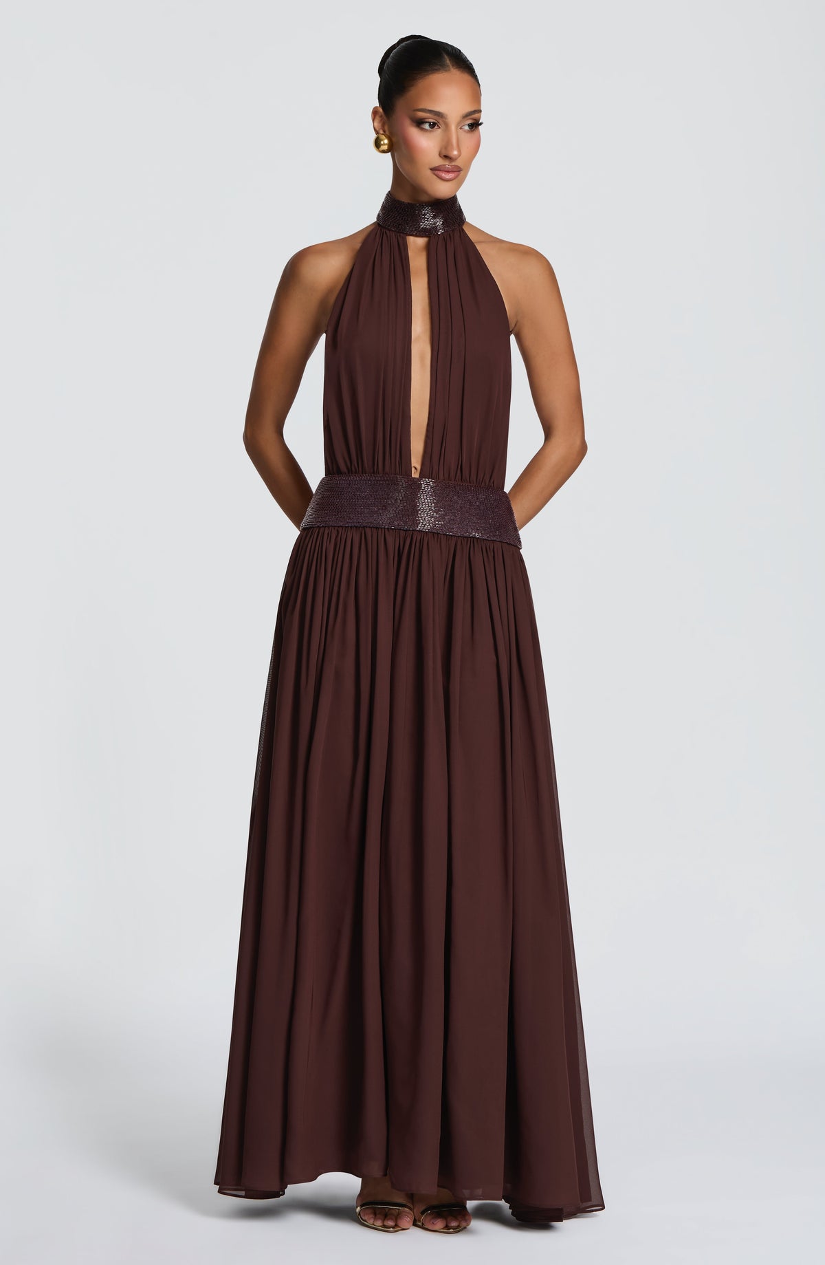 Rosalina™ - Vestido Largo de Chifón Ciruela