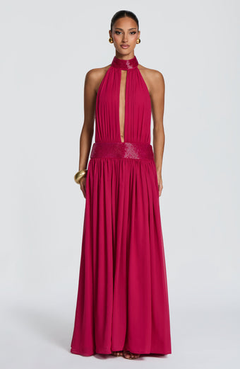 Rosalina™ - Vestido Largo de Chifón Frambuesa