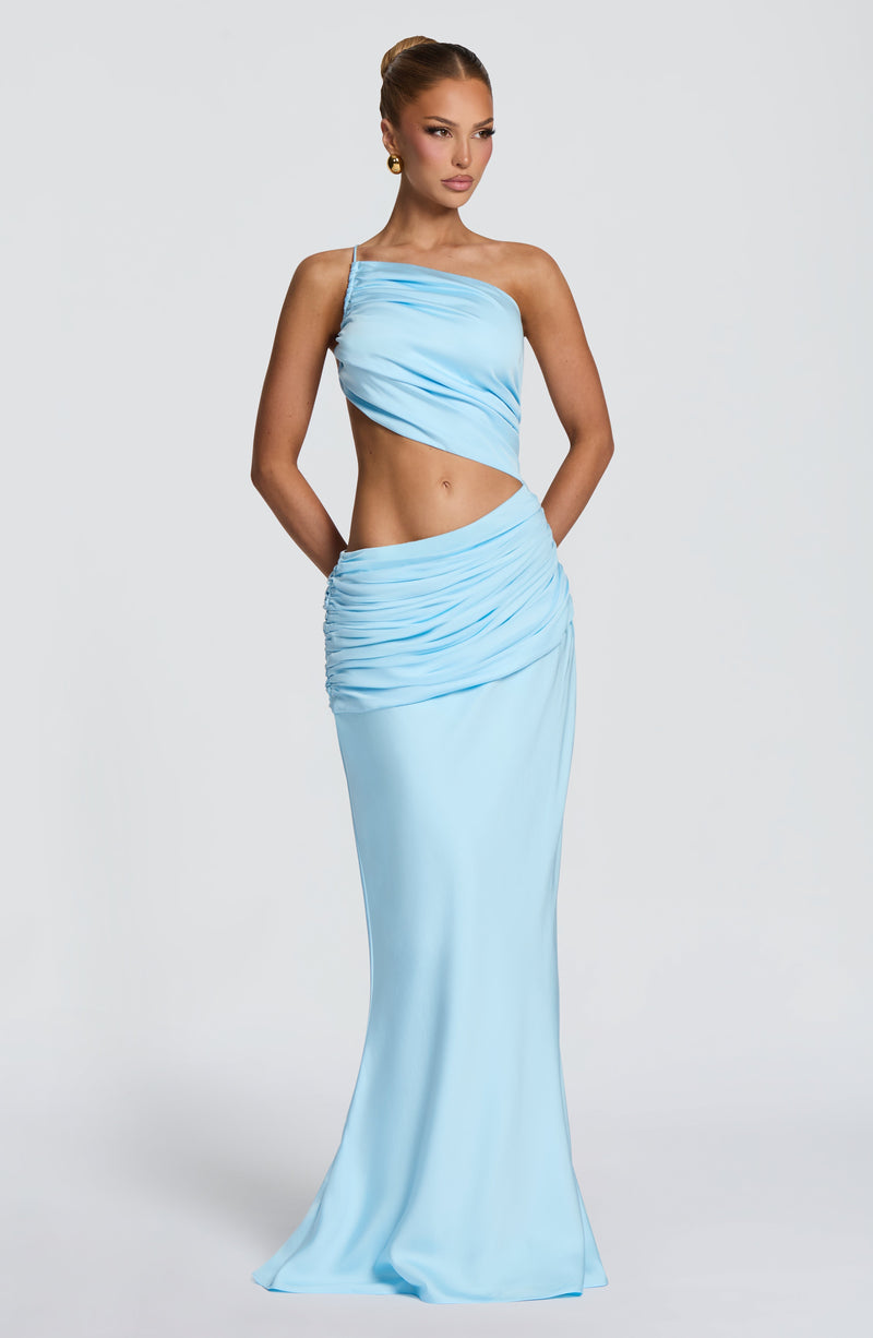 Marina™ - Vestido Largo Asimétrico Celeste
