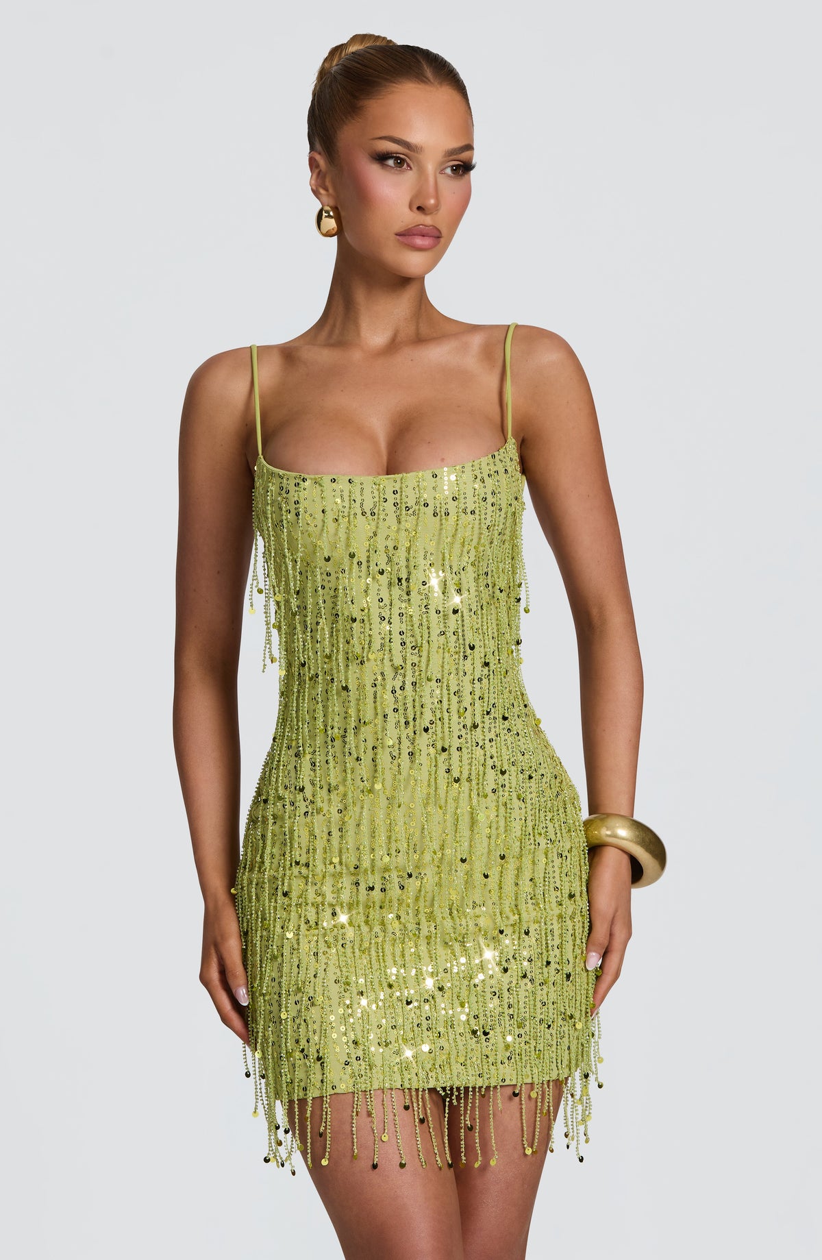 Blanca™ - Vestido Corto de Flecos Oliva
